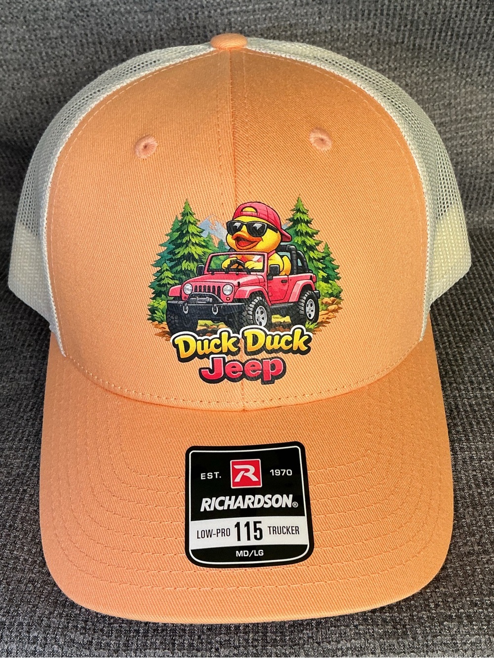 Richardson 115 Peach low profile - Trucker Hat - Duck Duck Jeep Graphic